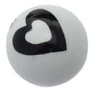 White Acrylic Threaded Ball - Black Heart