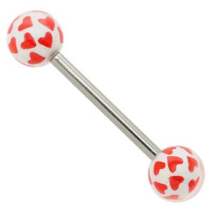 White Ball Barbell - Red Hearts