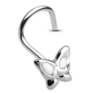 White Butterfly Silver Nose Stud