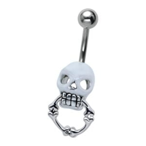 White Skull Ring Belly Bar