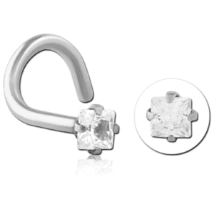 Surgical Steel Left Curved Square Jewelled Nose Stud