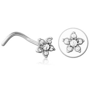 Surgical Steel Curved Jewelled Nose Stud - Flower