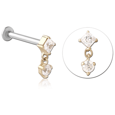14k Gold Jewelled Labret with Surgical Steel Internally Threaded Micro Labret Pin