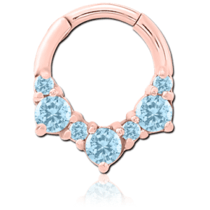 Rose Gold Jewelled Clicker Ring - Blue