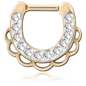 Zircon Gold Round Jewelled Hinged Septum Clicker - Crystal