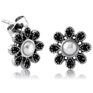 Surgical Steel Round Onyx Jewelled Ear Studs
