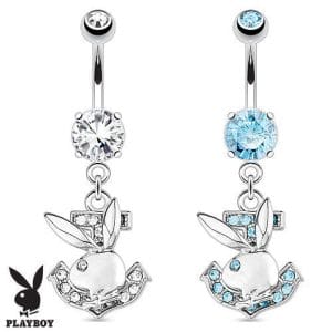 Playboy Belly Bar With CZ Paved Anchor