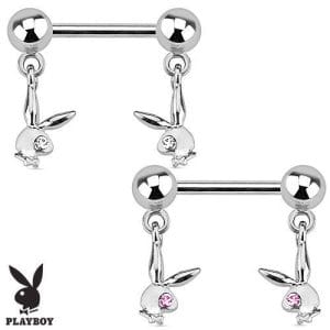 Dangle Playboy Nipple Bar With CZ Gemmed Eyes