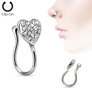 Crystal Heart Nose Clip- Steel
